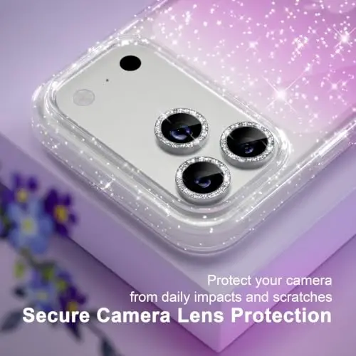 Choiche for iPhone 18 Pro Max Case Clear Women (Glitter Clear/Purple) | Cute Glitter Bling Sparkly Phone Case, [3 x Diamond Camera Lens Protectors] [2 x Tempered Glass Screen Protectors] 6.9-inch - 3