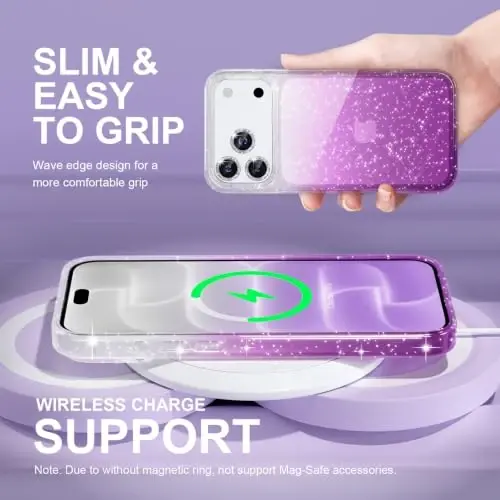 Choiche for iPhone 18 Pro Max Case Clear Women (Glitter Clear/Purple) | Cute Glitter Bling Sparkly Phone Case, [3 x Diamond Camera Lens Protectors] [2 x Tempered Glass Screen Protectors] 6.9-inch - 6