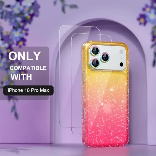Choiche for iPhone 18 Pro Max Case Clear Women (Glitter Gold/Pink) | Cute Glitter Bling Sparkly Phone Case, [3 x Diamond Camera Lens Protectors] [2 x Tempered Glass Screen Protectors] 6.9-inch - Choiche (1)