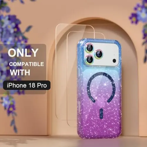 Choiche for Phone 18 Pro Case Compatible MagSafe, Glitter Blue/Purple | Women Girly Cute Glitter Sparkly Magnetic Phone Case with Diamond Camera Lens Protectors, Military-Grade Drop Protection 6.3