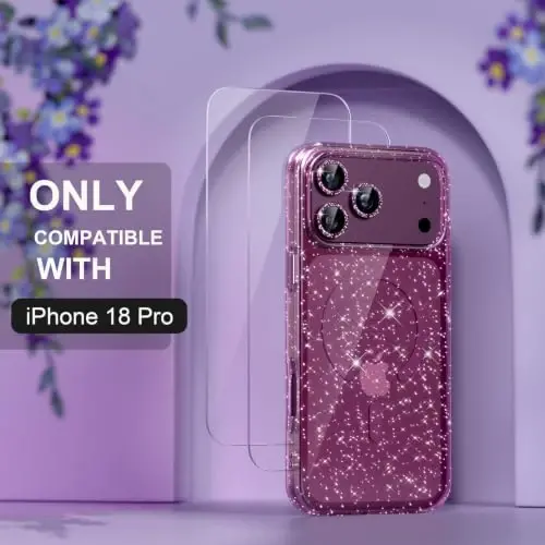 Choiche for Phone 18 Pro Case Compatible MagSafe, Glitter Burgundy | Women Girly Cute Glitter Sparkly Magnetic Phone Case with Diamond Camera Lens Protectors, Military-Grade Drop Protection 6.3