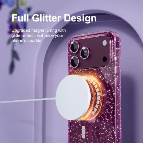 Choiche for Phone 18 Pro Case Compatible MagSafe, Glitter Burgundy | Women Girly Cute Glitter Sparkly Magnetic Phone Case with Diamond Camera Lens Protectors, Military-Grade Drop Protection 6.3