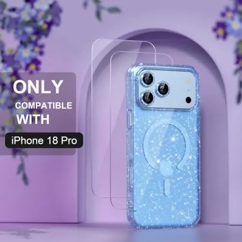 Choiche for Phone 18 Pro Case Compatible MagSafe, Glitter Light Blue | Women Girly Cute Glitter Sparkly Magnetic Phone Case with Diamond Camera Lens Protectors, Military-Grade Drop Protection 6.3