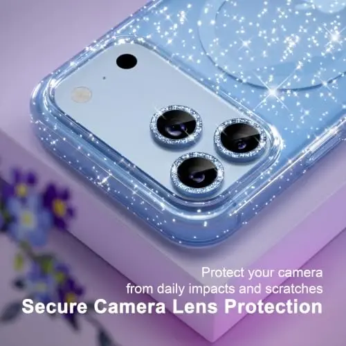 Choiche for Phone 18 Pro Case Compatible MagSafe, Glitter Light Blue | Women Girly Cute Glitter Sparkly Magnetic Phone Case with Diamond Camera Lens Protectors, Military-Grade Drop Protection 6.3