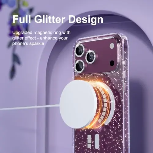 Choiche for Phone 18 Pro Case Compatible with MagSafe, Glitter Clear | Women Girly Cute Glitter Sparkly Magnetic Phone Case with Diamond Camera Lens Protectors, Military-Grade Drop Protection 6.3