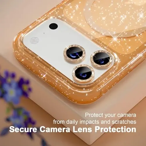 Choiche for Phone 18 Pro Case Compatible with MagSafe, Glitter Gold | Women Girly Cute Glitter Sparkly Magnetic Phone Case with Diamond Camera Lens Protectors, Military-Grade Drop Protection 6.3