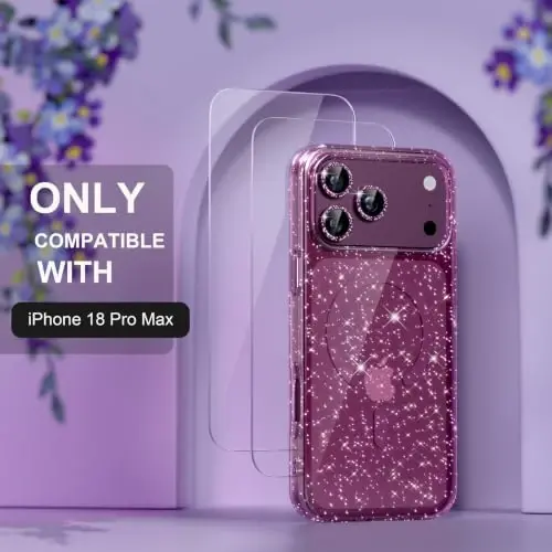 Choiche for Phone 18 Pro Max Case Compatible MagSafe, Glitter Burgundy | Women Girly Cute Glitter Sparkly Magnetic Phone Case with Diamond Camera Lens Protectors, Military-Grade Drop Protection 6.9