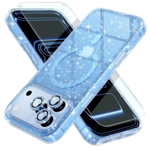 Choiche for Phone 18 Pro Max Case Compatible MagSafe, Glitter Light Blue | Women Girly Cute Glitter Sparkly Magnetic Phone Case with Diamond Camera Lens Protectors, Military-Grade Drop Protection 6.9