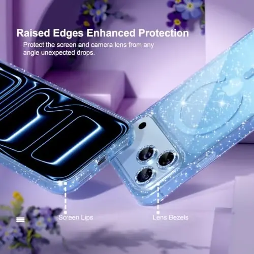 Choiche for Phone 18 Pro Max Case Compatible MagSafe, Glitter Light Blue | Women Girly Cute Glitter Sparkly Magnetic Phone Case with Diamond Camera Lens Protectors, Military-Grade Drop Protection 6.9