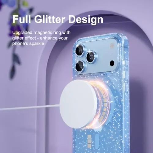 Choiche for Phone 18 Pro Max Case Compatible MagSafe, Glitter Light Blue | Women Girly Cute Glitter Sparkly Magnetic Phone Case with Diamond Camera Lens Protectors, Military-Grade Drop Protection 6.9