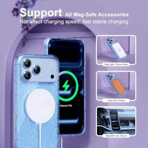 Choiche for Phone 18 Pro Max Case Compatible MagSafe, Glitter Light Blue | Women Girly Cute Glitter Sparkly Magnetic Phone Case with Diamond Camera Lens Protectors, Military-Grade Drop Protection 6.9