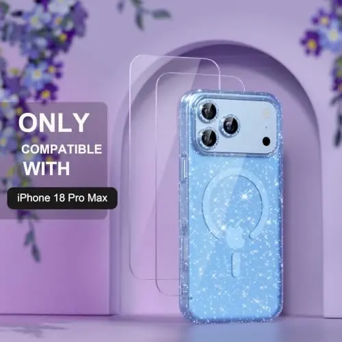 Choiche for Phone 18 Pro Max Case Compatible MagSafe, Glitter Light Blue | Women Girly Cute Glitter Sparkly Magnetic Phone Case with Diamond Camera Lens Protectors, Military-Grade Drop Protection 6.9