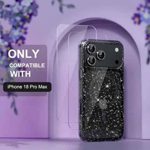Choiche for Phone 18 Pro Max Case Compatible with MagSafe, Glitter Black | Women Girly Cute Glitter Sparkly Magnetic Phone Case with Diamond Camera Lens Protectors, Military-Grade Drop Protection 6.9