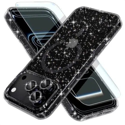 Choiche for Phone 18 Pro Max Case Compatible with MagSafe, Glitter Black | Women Girly Cute Glitter Sparkly Magnetic Phone Case with Diamond Camera Lens Protectors, Military-Grade Drop Protection 6.9