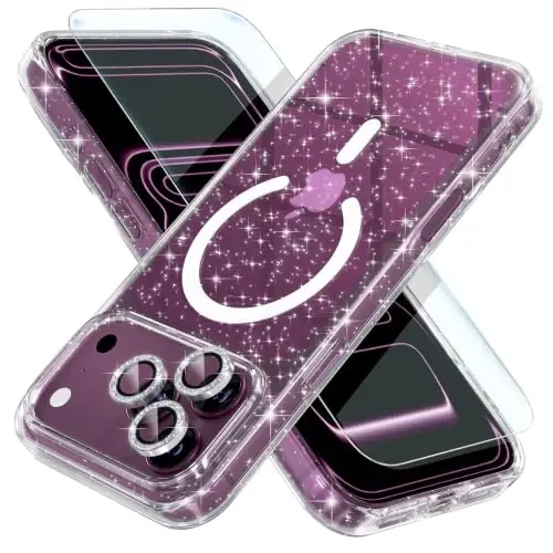 Choiche for Phone 18 Pro Max Case Compatible with MagSafe, Glitter Clear | Women Girly Cute Glitter Sparkly Magnetic Phone Case with Diamond Camera Lens Protectors, Military-Grade Drop Protection 6.9