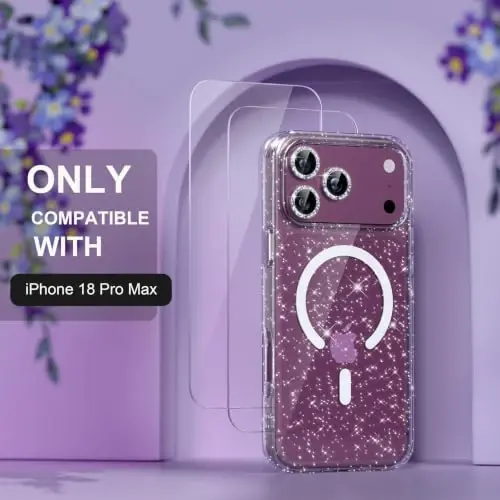 Choiche for Phone 18 Pro Max Case Compatible with MagSafe, Glitter Clear | Women Girly Cute Glitter Sparkly Magnetic Phone Case with Diamond Camera Lens Protectors, Military-Grade Drop Protection 6.9