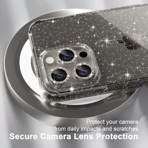 Choiche Compatible for iPhone 15 Pro Max Case Women Phone Case, Cute Bling Sparkly, Military Grade Protection, 3 Diamond Camera Lens Covers, 2 Tempered Glass Protectors, 6.7 inch (Glitter Gray) - 3