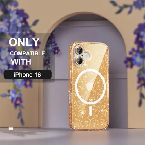 Choiche iPhone 16 Case Magnetic uchun, Ayollar uchun Shaffof Yaltiroq Bling Sparkly Case, [2x Olmos Kamera Lens Himoyachilari] [2x Temperli Shisha Ekran Himoyachilari] [MagSafe bilan mos] 6.1