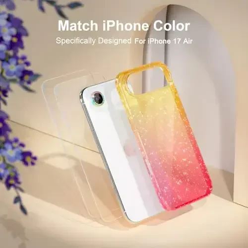 Choiche iPhone 17 Air Case uchun mos keladi, ayollar uchun chiroyli tiniq yaltiroq jilosi bilan qoplangan, [1 x olmosli kamera linzalari himoyachisi] [2 x закалённое shisha ekran himoyachisi] 6,5 dyuym (yaltiroq oltin/pushti) - 2