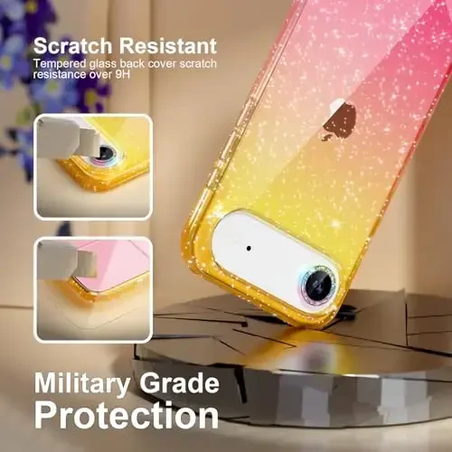 Choiche iPhone 17 Air Case uchun mos keladi, ayollar uchun chiroyli tiniq yaltiroq jilosi bilan qoplangan, [1 x olmosli kamera linzalari himoyachisi] [2 x закалённое shisha ekran himoyachisi] 6,5 dyuym (yaltiroq oltin/pushti) - 7