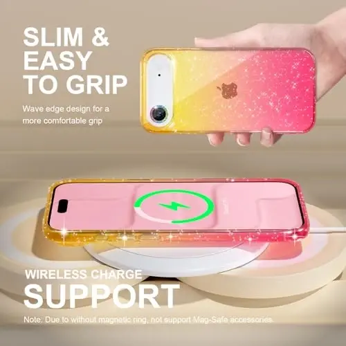 Choiche iPhone 17 Air Case uchun mos keladi, ayollar uchun chiroyli tiniq yaltiroq jilosi bilan qoplangan, [1 x olmosli kamera linzalari himoyachisi] [2 x закалённое shisha ekran himoyachisi] 6,5 dyuym (yaltiroq oltin/pushti) - 1