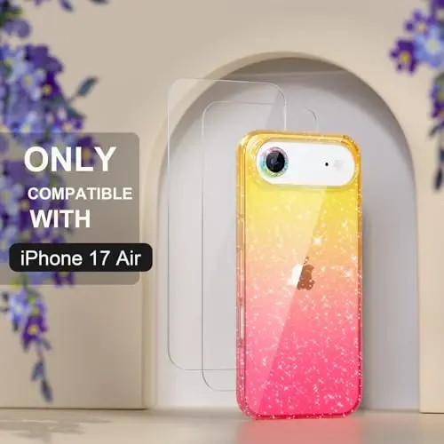 Choiche iPhone 17 Air Case uchun mos keladi, ayollar uchun chiroyli tiniq yaltiroq jilosi bilan qoplangan, [1 x olmosli kamera linzalari himoyachisi] [2 x закалённое shisha ekran himoyachisi] 6,5 dyuym (yaltiroq oltin/pushti) - 3