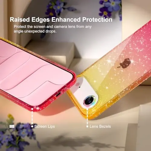 Choiche iPhone 17 Air Case uchun mos keladi, ayollar uchun chiroyli tiniq yaltiroq jilosi bilan qoplangan, [1 x olmosli kamera linzalari himoyachisi] [2 x закалённое shisha ekran himoyachisi] 6,5 dyuym (yaltiroq oltin/pushti) - 5