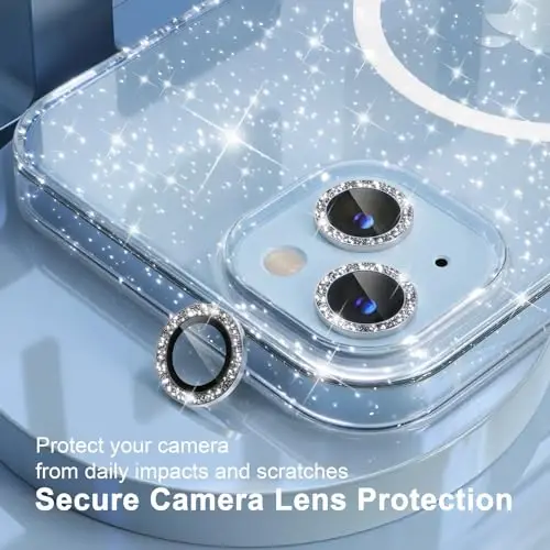 Choiche Magnetic Case for iPhone 14 Case, Women Clear Glitter Bling Sparkly Case, [2xDiamond Camera Lens Protectors] [2xTempered Glass Screen Protectors] [Compatible MagSafe] (Glitter Clear) - 3