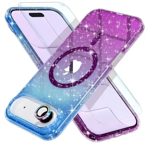 Choiche Magnetic for iPhone 17 Air Case Compatible with MagSafe, Women Cute Glitter Sparkly Phone Case with Diamond Camera Lens Protectors, Military-Grade Drop Protection 6.5
