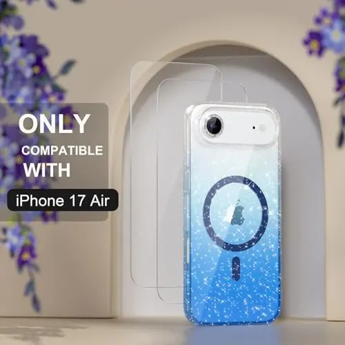 Choiche Magnetic for iPhone 17 Air Case Compatible with MagSafe, Women Cute Glitter Sparkly Phone Case with Diamond Camera Lens Protectors, Military-Grade Drop Protection 6.5