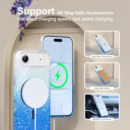 Choiche Magnetic for iPhone 17 Air Case Compatible with MagSafe, Women Cute Glitter Sparkly Phone Case with Diamond Camera Lens Protectors, Military-Grade Drop Protection 6.5