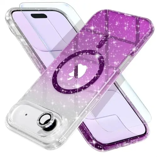 Choiche Magnetic for iPhone 17 Air Case Compatible with MagSafe, Women Cute Glitter Sparkly Phone Case with Diamond Camera Lens Protectors, Military-Grade Drop Protection 6.5