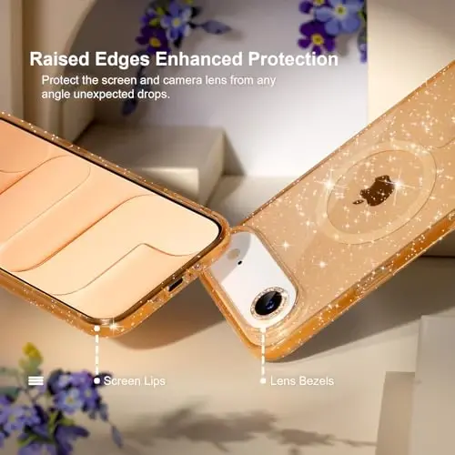Choiche Magnetic for iPhone 17 Air Case Compatible with MagSafe, Women Cute Glitter Sparkly Phone Case with Diamond Camera Lens Protectors, Military-Grade Drop Protection 6.5