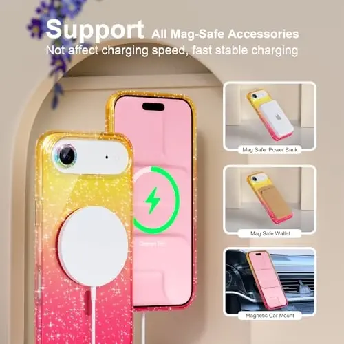 Choiche Magnetic for iPhone 17 Air Case Compatible with MagSafe, Women Cute Glitter Sparkly Phone Case with Diamond Camera Lens Protectors, Military-Grade Drop Protection 6.5