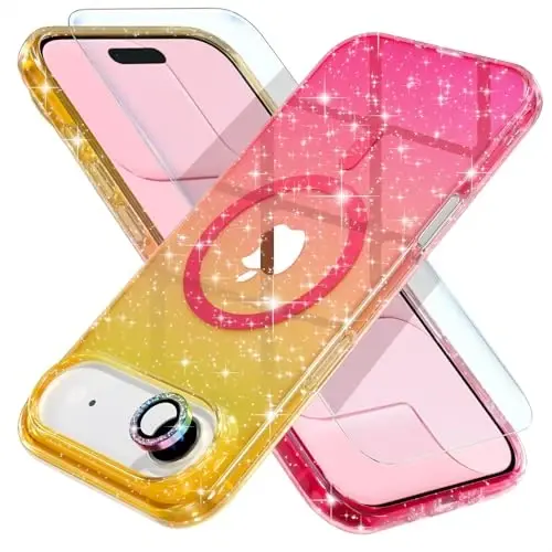 Choiche Magnetic for iPhone 17 Air Case Compatible with MagSafe, Women Cute Glitter Sparkly Phone Case with Diamond Camera Lens Protectors, Military-Grade Drop Protection 6.5
