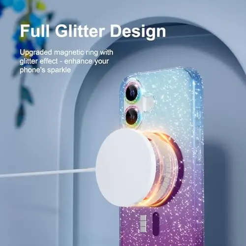Choiche Magnetic for iPhone 17 Case Compatible with MagSafe, Women Cute Glitter Sparkly Phone Case with Diamond Camera Lens Protectors, Military-Grade Drop Protection 6.3