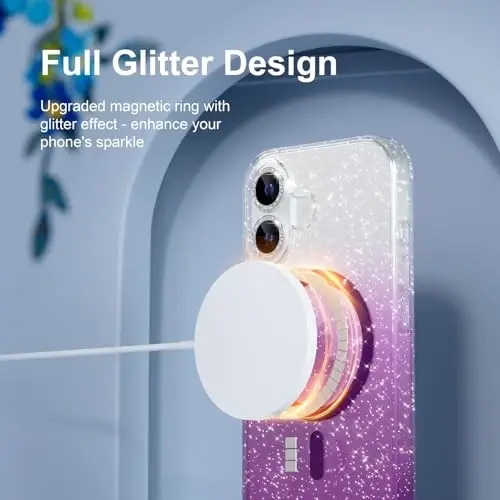 Choiche Magnetic for iPhone 17 Case Compatible with MagSafe, Women Cute Glitter Sparkly Phone Case with Diamond Camera Lens Protectors, Military-Grade Drop Protection 6.3