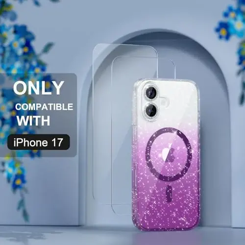 Choiche Magnetic for iPhone 17 Case Compatible with MagSafe, Women Cute Glitter Sparkly Phone Case with Diamond Camera Lens Protectors, Military-Grade Drop Protection 6.3