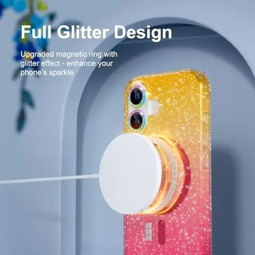 Choiche Magnetic for iPhone 17 Case Compatible with MagSafe, Women Cute Glitter Sparkly Phone Case with Diamond Camera Lens Protectors, Military-Grade Drop Protection 6.3