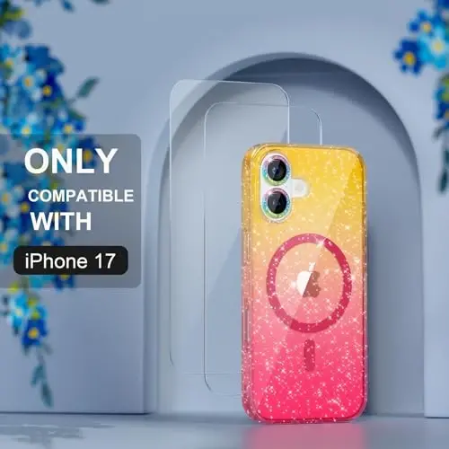 Choiche Magnetic for iPhone 17 Case Compatible with MagSafe, Women Cute Glitter Sparkly Phone Case with Diamond Camera Lens Protectors, Military-Grade Drop Protection 6.3