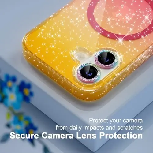 Choiche Magnetic for iPhone 17 Case Compatible with MagSafe, Women Cute Glitter Sparkly Phone Case with Diamond Camera Lens Protectors, Military-Grade Drop Protection 6.3