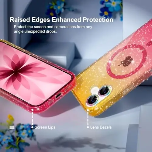 Choiche Magnetic for iPhone 17 Case Compatible with MagSafe, Women Cute Glitter Sparkly Phone Case with Diamond Camera Lens Protectors, Military-Grade Drop Protection 6.3