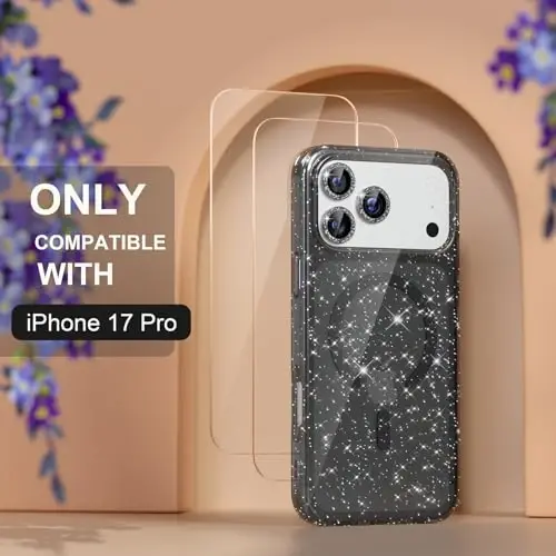 Choiche Magnetic for iPhone 17 Pro Case Compatible with MagSafe, Women Cute Glitter Sparkly Phone Case with Diamond Camera Lens Protectors, Military-Grade Drop Protection 6.3
