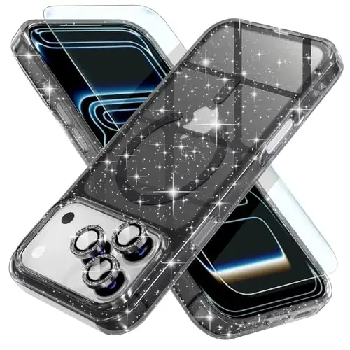 Choiche Magnetic for iPhone 17 Pro Case Compatible with MagSafe, Women Cute Glitter Sparkly Phone Case with Diamond Camera Lens Protectors, Military-Grade Drop Protection 6.3