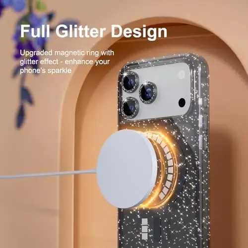 Choiche Magnetic for iPhone 17 Pro Case Compatible with MagSafe, Women Cute Glitter Sparkly Phone Case with Diamond Camera Lens Protectors, Military-Grade Drop Protection 6.3