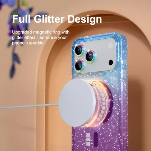 Choiche Magnetic for iPhone 17 Pro Case Compatible with MagSafe, Women Cute Glitter Sparkly Phone Case with Diamond Camera Lens Protectors, Military-Grade Drop Protection 6.3