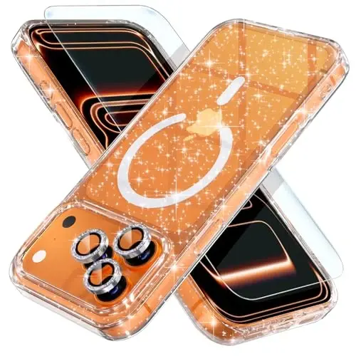 Choiche Magnetic for iPhone 17 Pro Case Compatible with MagSafe, Women Cute Glitter Sparkly Phone Case with Diamond Camera Lens Protectors, Military-Grade Drop Protection 6.3