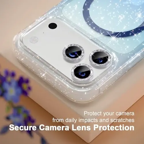 Choiche Magnetic for iPhone 17 Pro Case Compatible with MagSafe, Women Cute Glitter Sparkly Phone Case with Diamond Camera Lens Protectors, Military-Grade Drop Protection 6.3
