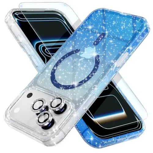 Choiche Magnetic for iPhone 17 Pro Case Compatible with MagSafe, Women Cute Glitter Sparkly Phone Case with Diamond Camera Lens Protectors, Military-Grade Drop Protection 6.3