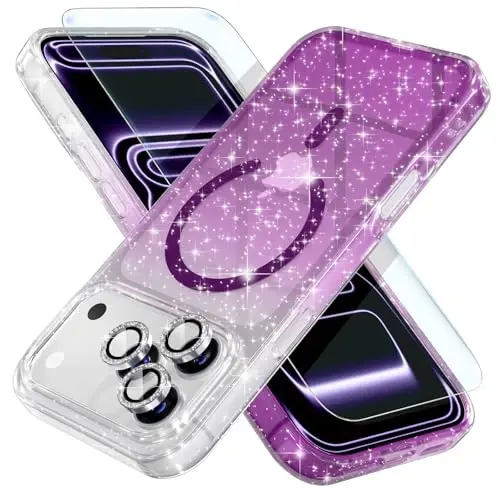 Choiche Magnetic for iPhone 17 Pro Case Compatible with MagSafe, Women Cute Glitter Sparkly Phone Case with Diamond Camera Lens Protectors, Military-Grade Drop Protection 6.3